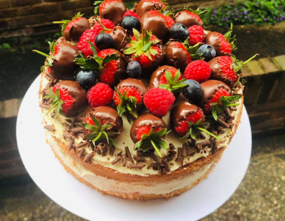 Victoria sponge with Chocolate coated strawberries